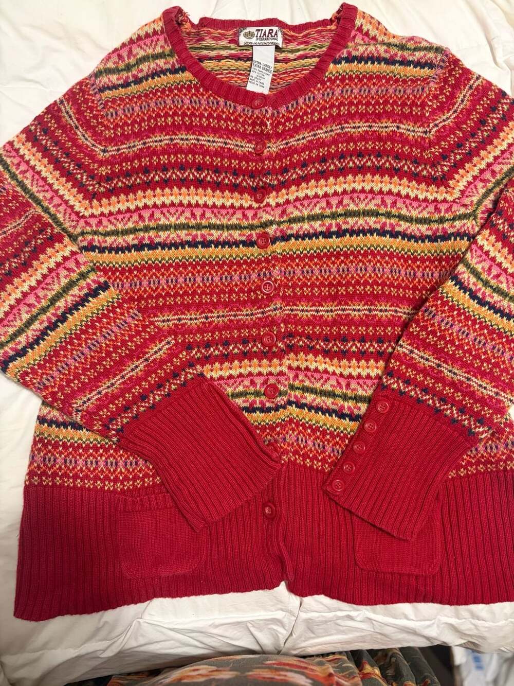 Grandmacore Red, Yellow Nordic Button Cardigan Size Extra Large Vintage fall